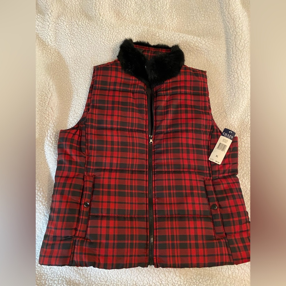 Chaps NWT Women's Black and Red Checkered Vest